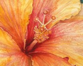 hibiscus painting, flower art print, orange flowers