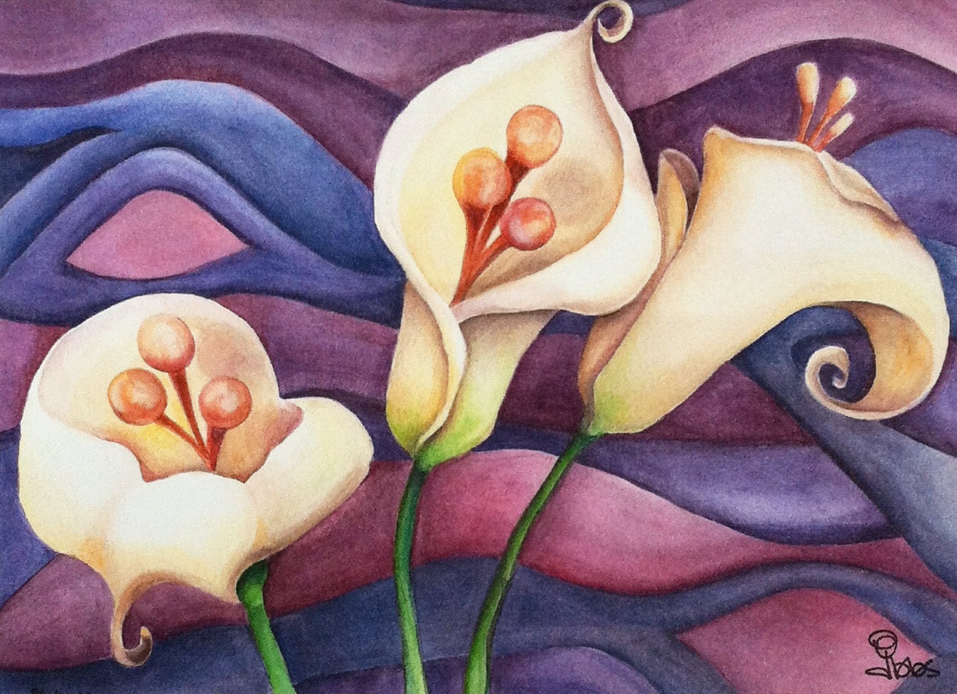 calla lilies art print, watercolor flowers, flower painting