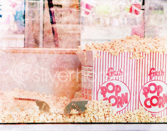 Popcorn fair carnival food pink red white fluffy white 8x10 Fine Art Photography - SilverHorsePhotos