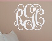 14x16 MONOGRAM Wall Decal (3 Initial Design) vinyl monogram letters (W00931)