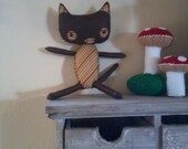 Little Chocolate Kitty with organic wool body and cotton tummy