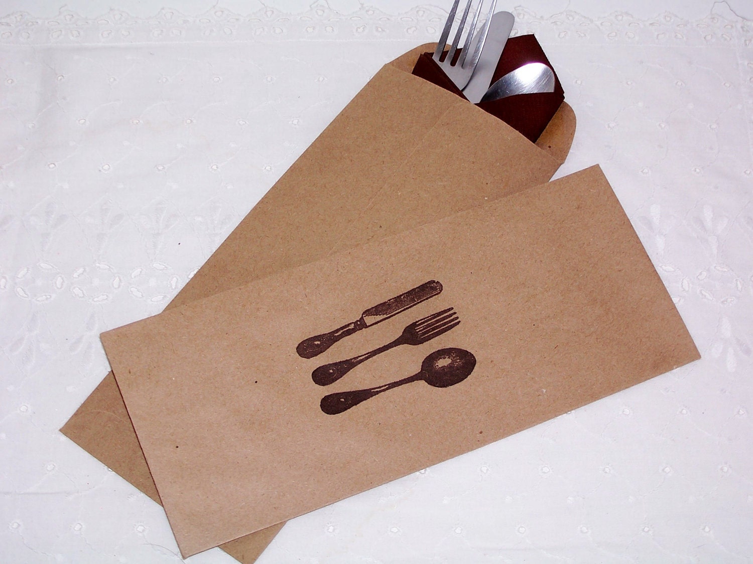 100 Kraft brown stamped silverware envelopes