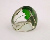 Green Resin Ring. Green Leaf Ring.  Pressed Flower Resin Ring.  Cocktail Ring.  Handmade Jewelry with Real Flowers -Green Leaves