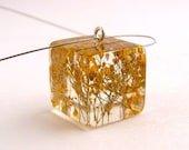 Yellow Resin Necklace.  Yellow Flowers Resin Pendant.  Pressed Flower Pendant Necklace.  Real Pressed Flowers - Yellow Baby's Breath