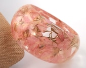 Pale Pink Botanical Resin Bangle. Chunky Bangle Bracelet.  Pressed Flower Resin Cuff.  Real Flowers - Pink Larkspur