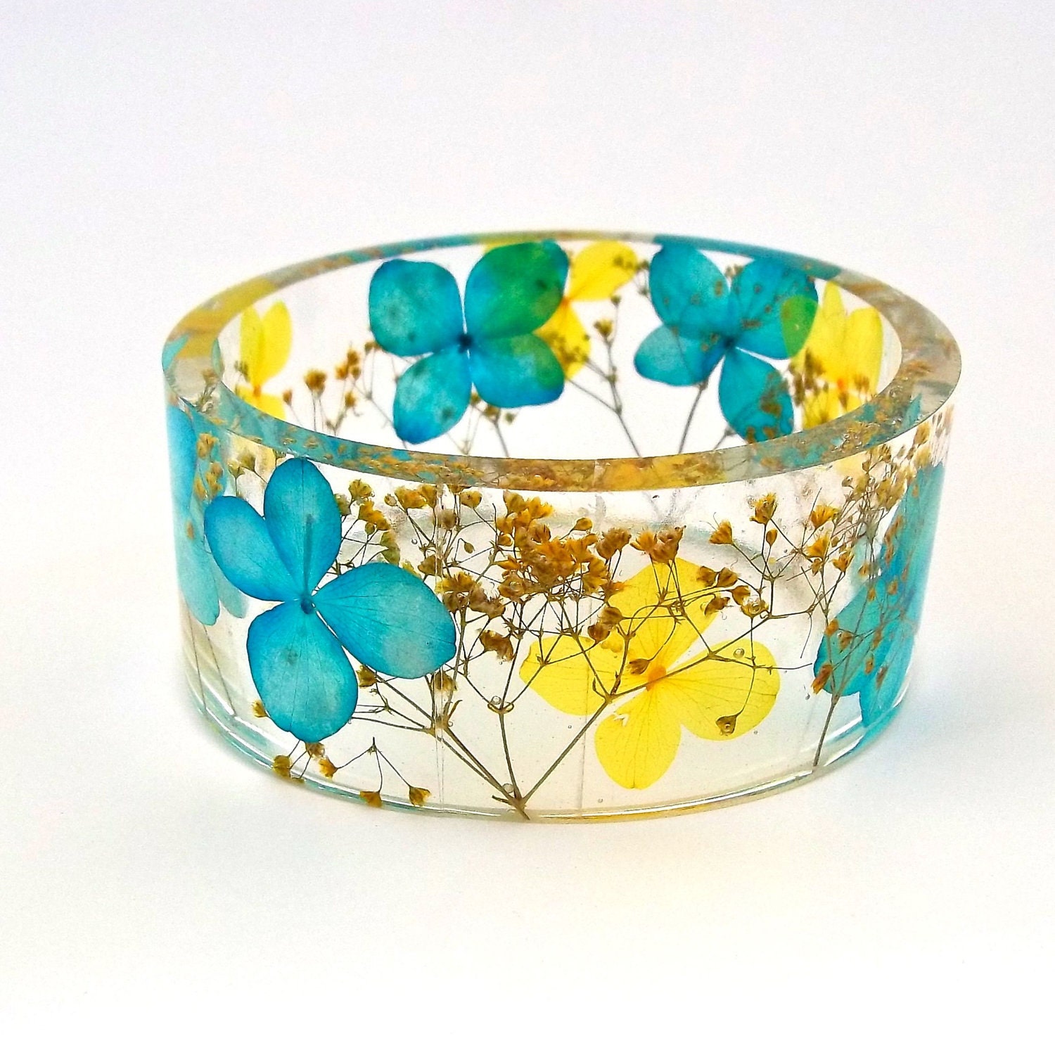 Size XXL  Botanical Resin Bangle. Unique Contemporary Chunky Bangle Bracelet.   Plus Size Bangle with Real Flowers.