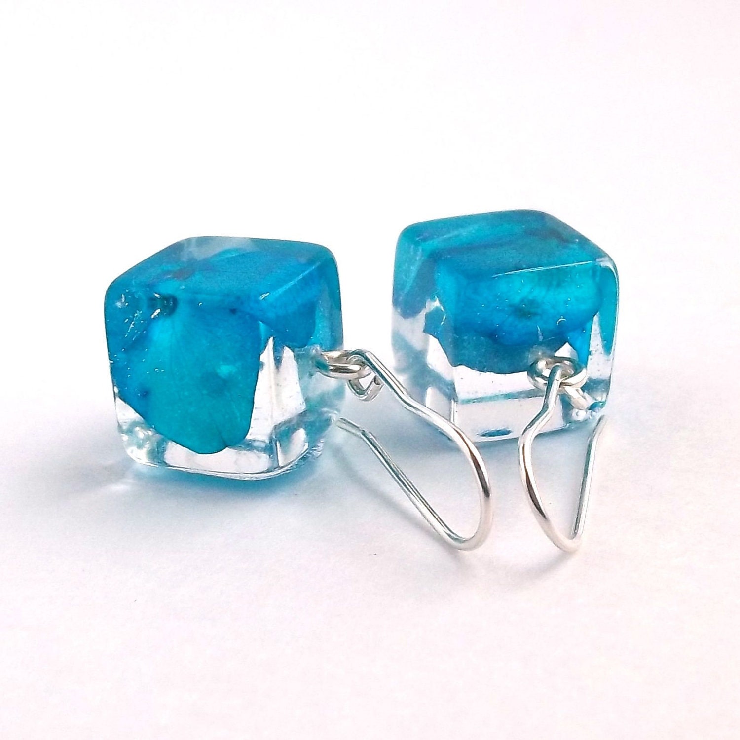 Hydrangea Resin Earrings.  Blue Resin Earrings. Pressed Flower Earrings.  Handmade Jewelry with Real Flowers -Hydrangea