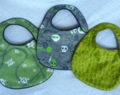 Baby Bibs - set of 3 bibs Green Skulls