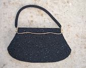 1950s Black Beaded Evening Bag