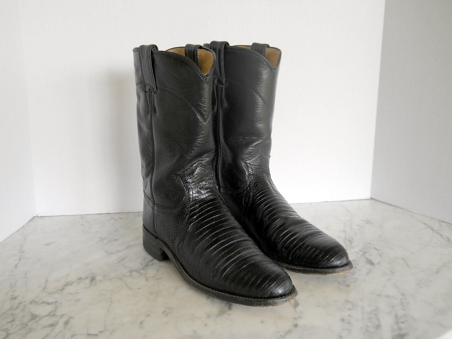 Justin Cowgirl Roper Boots // Black Lizard (7 1/2 B)