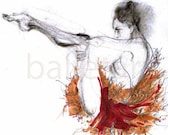 neoclassical improvisation or ballet moves in red floral tutu - drawing