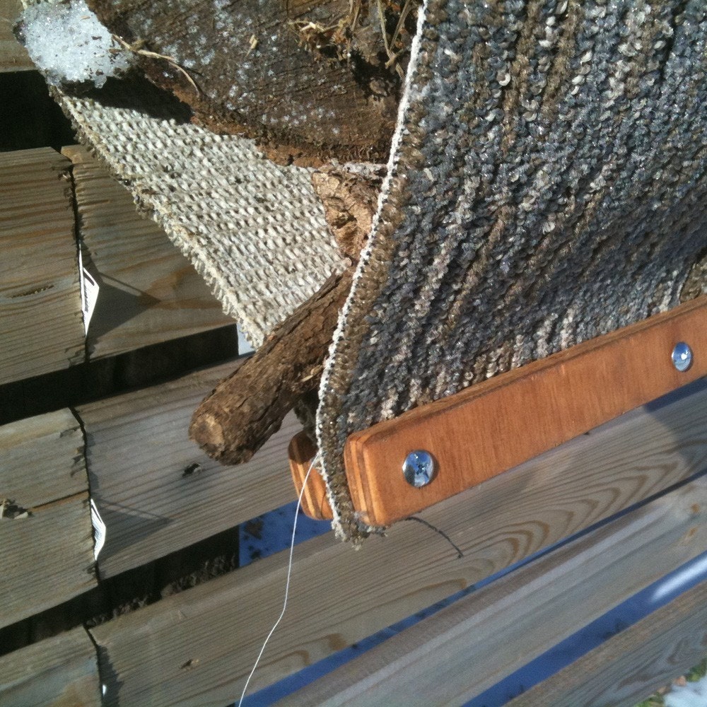 Wood Tote with recycled carpet samples and reclaimed wood.