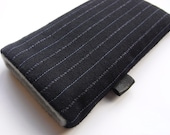 Iphone 5 Cover / iphone 4 Padded Case / Navy Pinstripe English Fabric