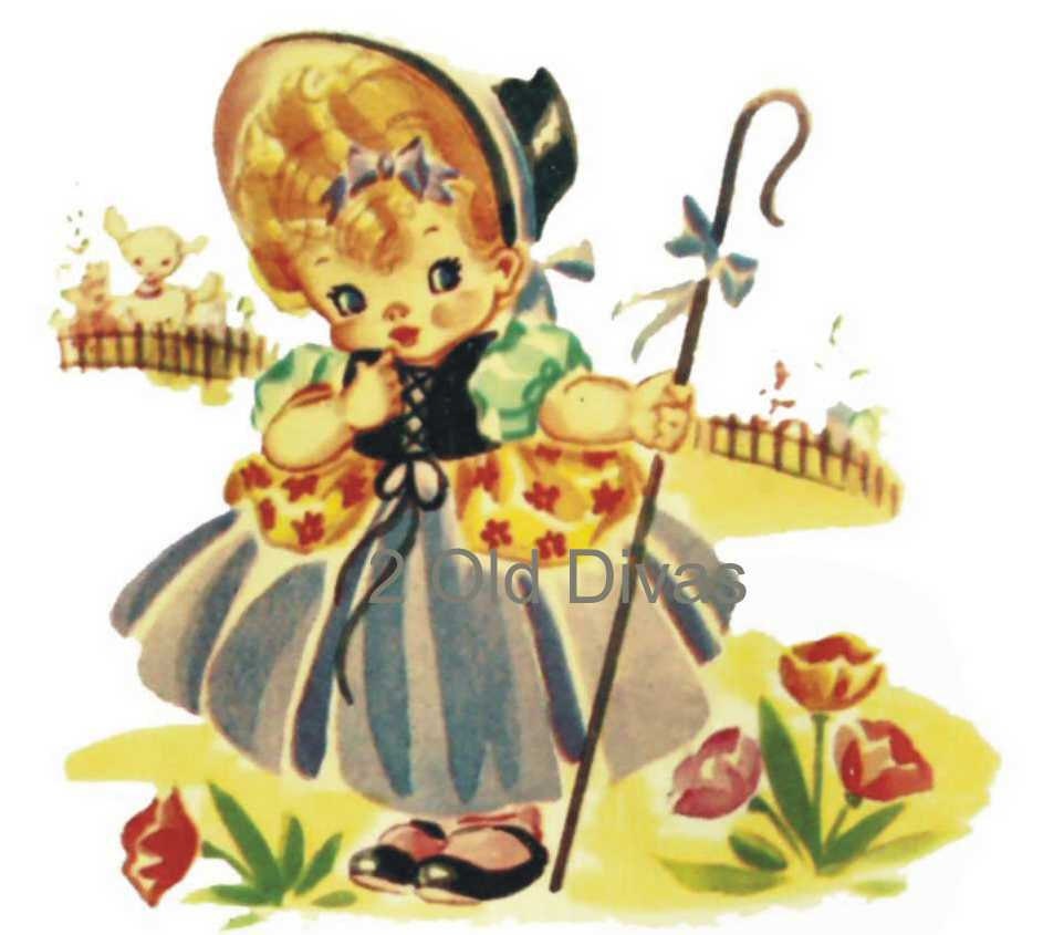 6 Vintage Nursery Rhyme Decals 1950s