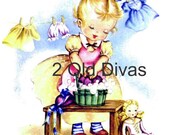 1950s Retro Vintage Style Laundry Washday Girl Decal Set