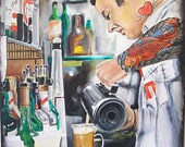 JEREMY WORST Bartender Original Artwork Signed Framed Foam Board Print