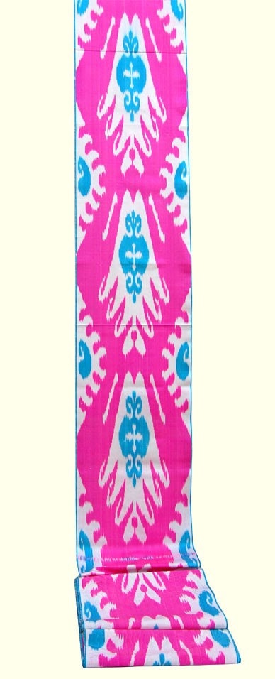 UZBEK HAND CRAFTED WOVEN SILK-COTTON IKAT ADRAS FABRIC - MORE THREE YARDS