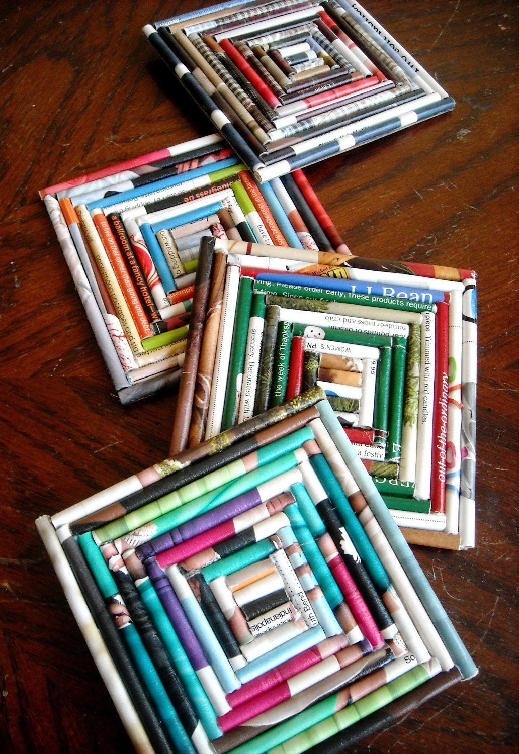 Square Upcycled Green Earth Friendly Magazine Paper Drink Coasters - Set of 4