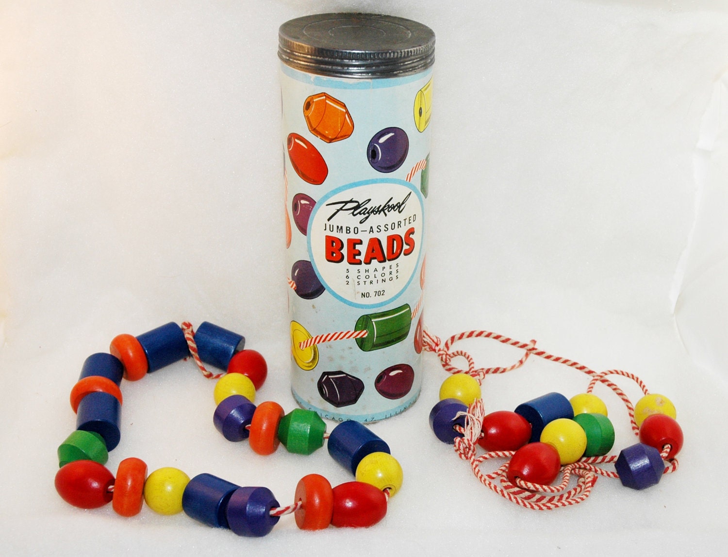 Playskool Vintage 1950's Bead Canister No. 702 Wooden Beads