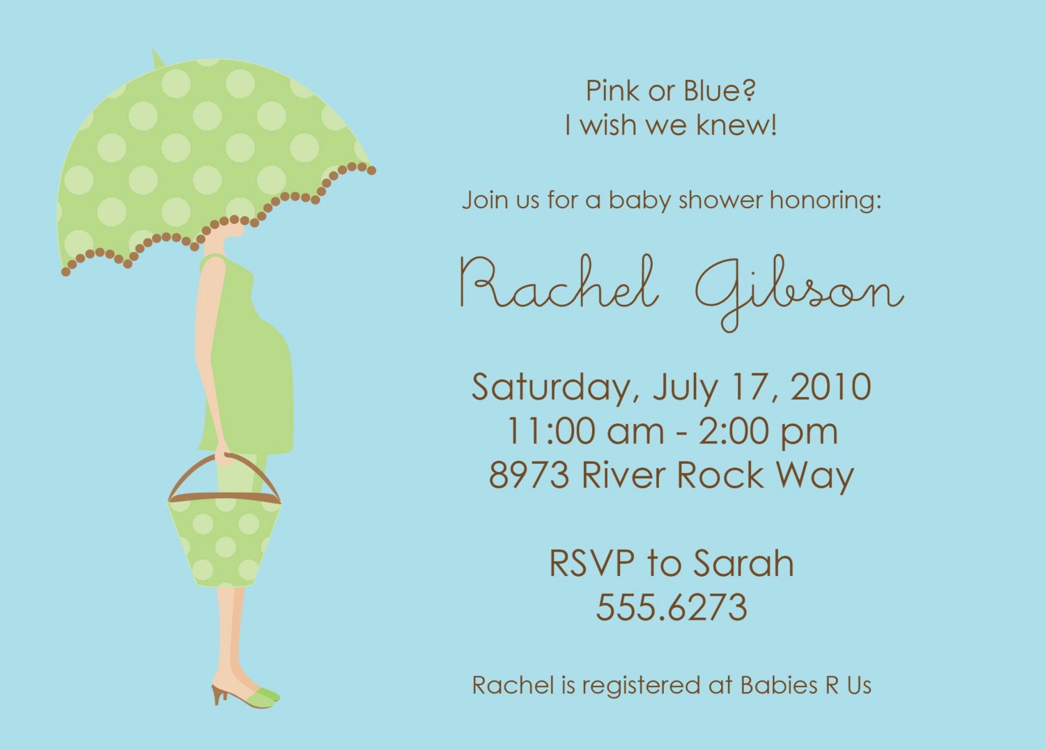 Umbrella Preggo Baby Shower Invitation (boy, girl or neutral options)