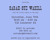 Little Cowboy Baby Shower Invitation (colors can be customized)