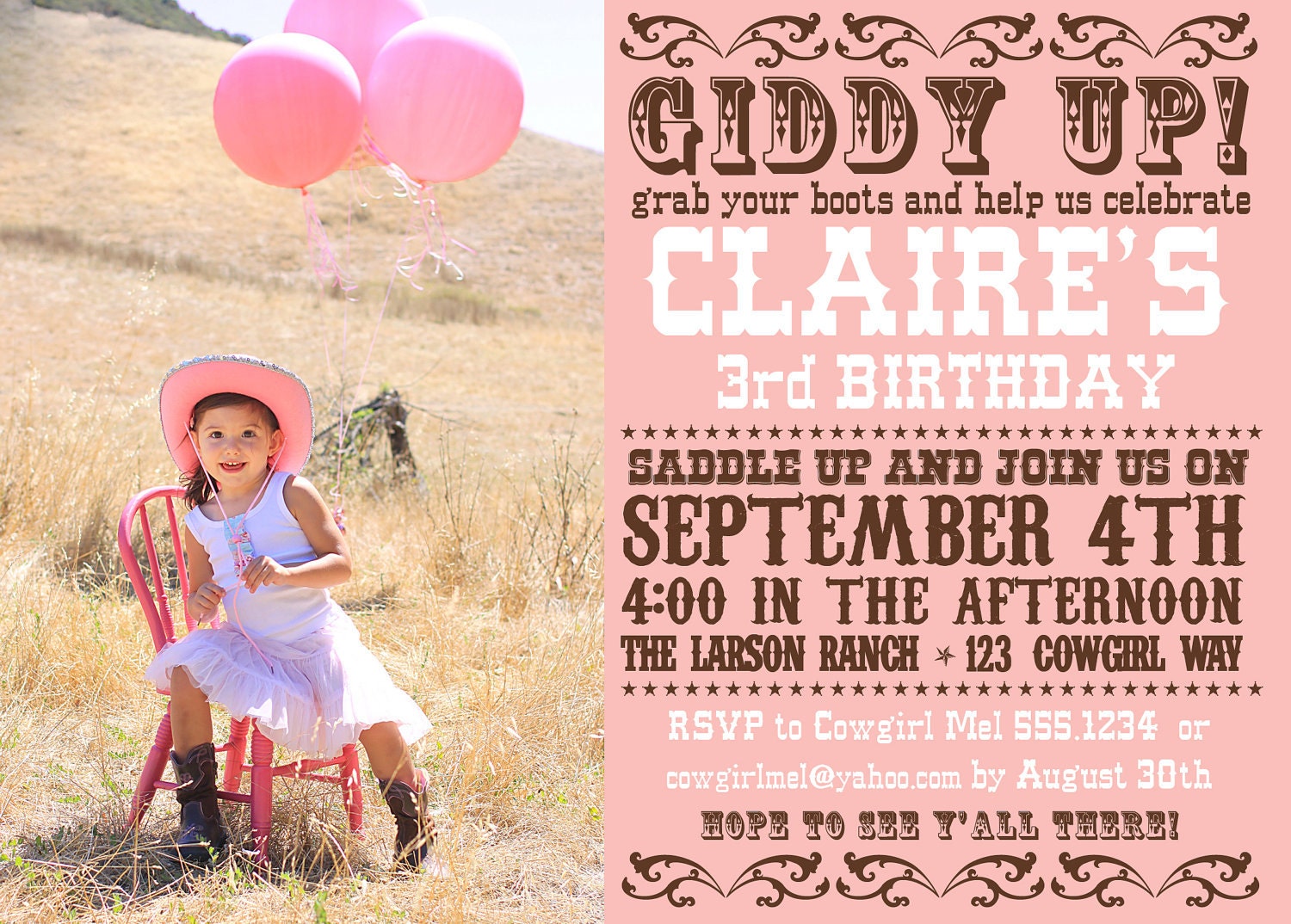 Vintage Cowgirl or Cowboy Birthday Invitation