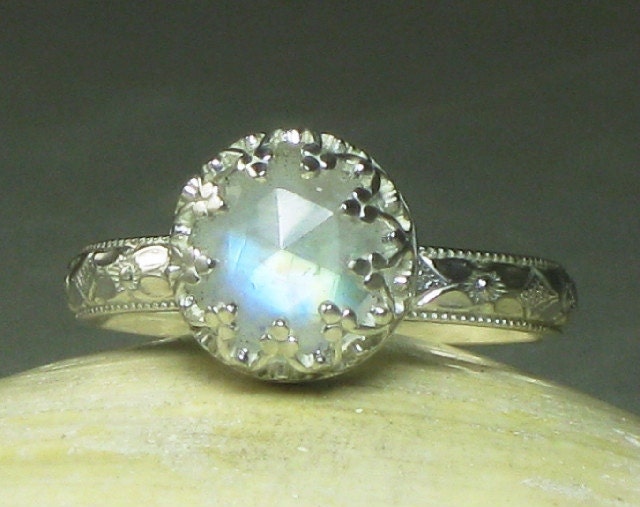 Sterling Silver Rainbow Moonstone Ring, Natural Blue Stone, Rainbow Flash, made to order