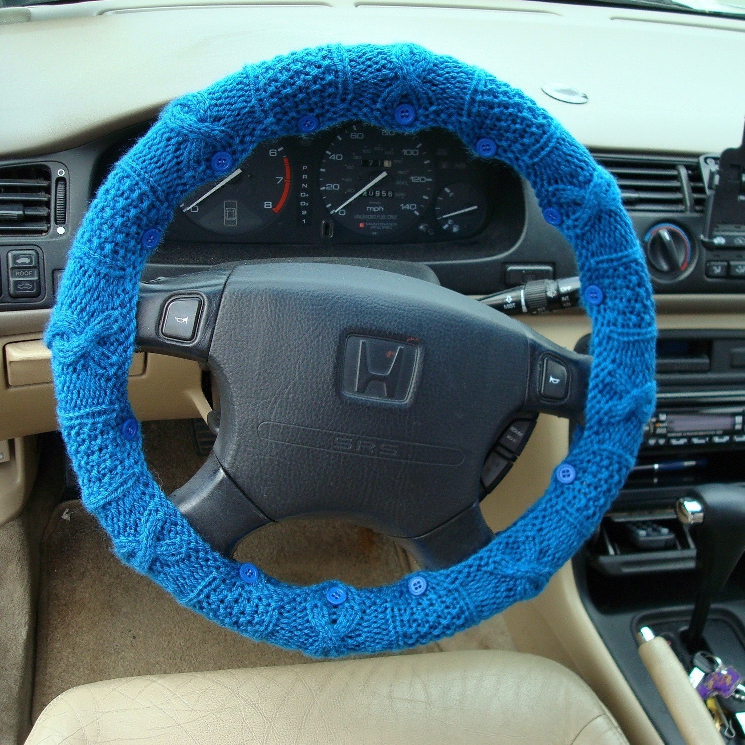 Knit Steering Wheel Cover (Sapphire Blue) with safety rubber backing - machine washable