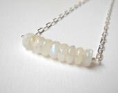 Rainbow Moonstone Bar Necklace - Sterling Silver Beaded Pebble Row Necklace - VeronicaRussekJoyas