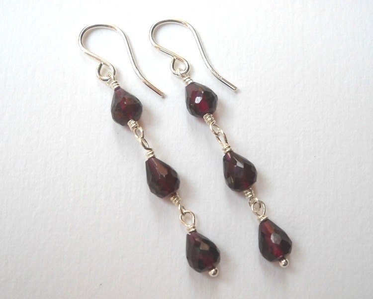 Garnet Briolette Earrings - Sterling Silver Teardrop Dangle Drop Earrings Oxblood Red Beadwork Earrings