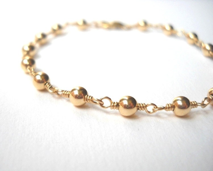 Beaded Gold Bracelet - Gold Filled Rosary Bracelet Smooth Beads Yellow Gold Beadwork Bracelet