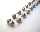 Gray Pearl Necklace - Sterling Silver Beaded Rosary Necklace Gray Cultured Pearl Strand Beadwork Necklace