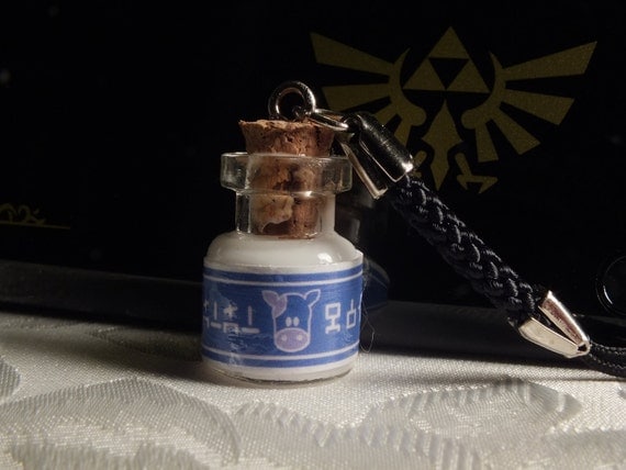 Miniature Legend of Zelda Lon Lon Milk Bottle Cell Charm Keychain