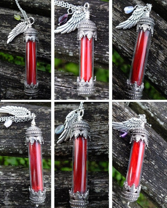 Final Fantasy Phoenix Down Necklace, Real Pewter Wing Accent and Gemstone Materia, Choose from 6 semi-precious stones
