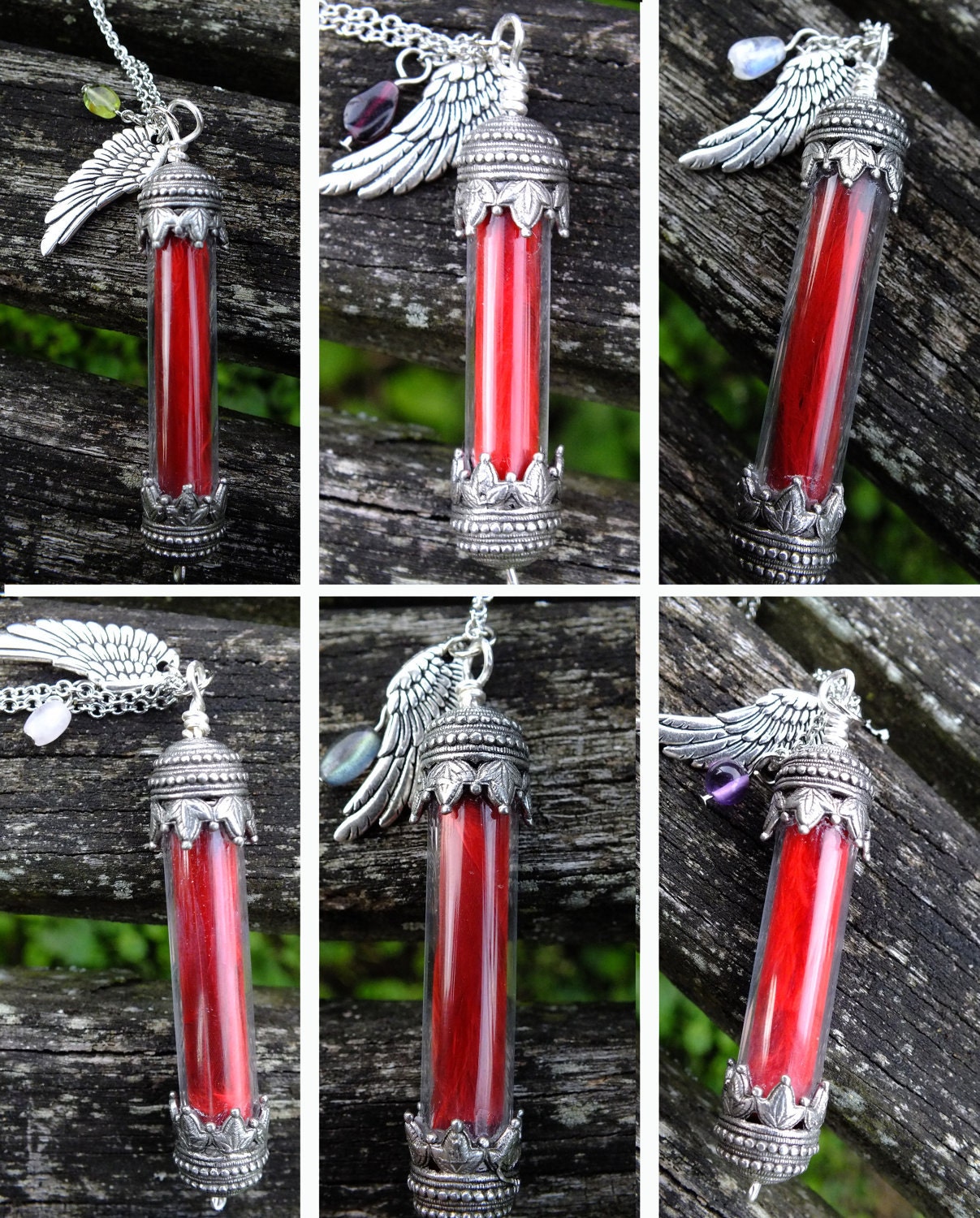Final Fantasy Phoenix Down Necklace, Real Pewter Wing Accent and Gemstone Materia, Choose from 6 semi-precious stones