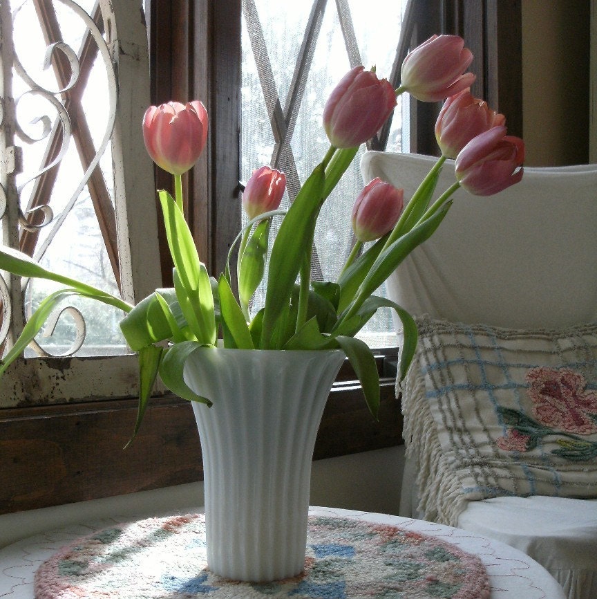 vintage MILK GLASS vase, white, large, modern meets shabby