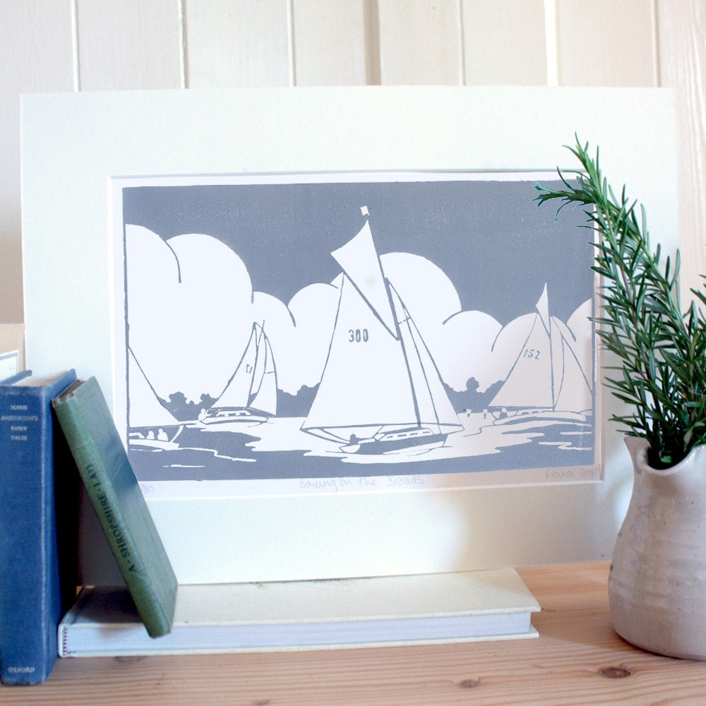 Sailing on the Broads Original Limited Edition Lino Print