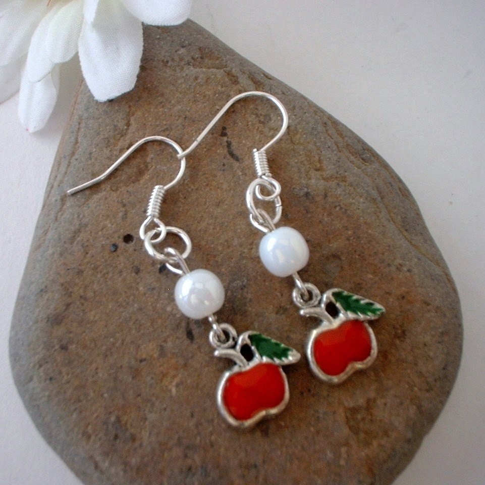 SALE Apple of Your Eye Earrings Red White Green Silver