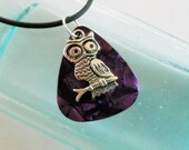 Owl Guitar Pick Necklace Purple Pearloid