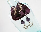 Guitar Pick Earrings Shooting Star Purple Crystal