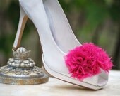 Fuchsia Ruffles Shoe Clips. Handmade Bridesmaid Bride Bridal Party, Night Out Birthday Gift, More Ivory / White / Red / Blue Fabric Knots