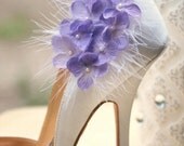 Shoe Clips Sweet Bellflower Lavender / Green / Pink & White or Ivory Feathers, Spring French Inspired, Elegant Statement, Bride Bridesmaid