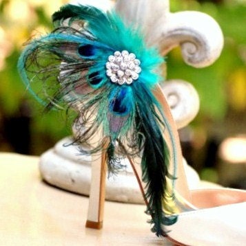 Shoe Clips Peacock Fan & Iridescent Teal. Couture Bride Bridal Bridesmaid MOH Gift, Birthday Feminine, Statement Luxe Fancy Engagement Party