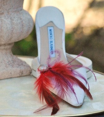 Shoe Clips Navy Purple Green Rooster & Ostrich Feathers. Bride Bridal Bridesmaid Couture Fashion, Birthday Party Boudoir Opera Burlesque
