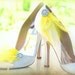 Shoe Clips Yellow / Purple / Mint Feathers. Silver Rhinestone Crystal, Bride Bridal Bridesmaid Couture. More: Ivory / White / Blue Statement