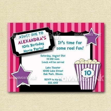 Movie Night 2 - Girly Version - Custom Birthday Party Invitation - PRINTABLE INVITATION DESIGN