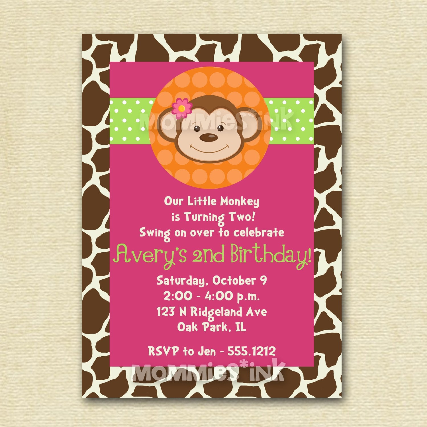Modern Monkey - Polka Dot - Birthday Party Invitation - Boy or Girl - PRINTABLE INVITATION DESIGN