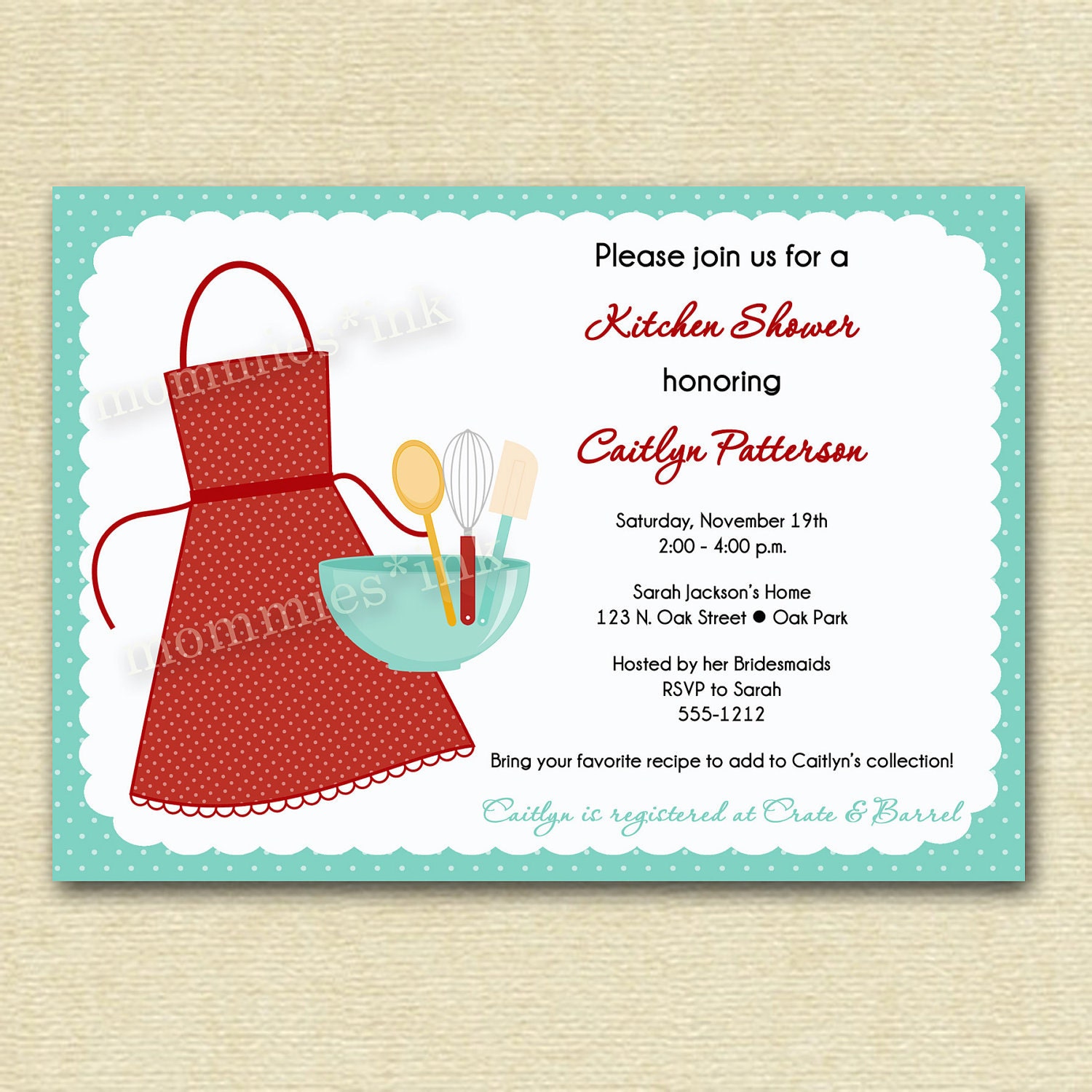 Kitchen Bridal Shower Invitation -  PRINTABLE INVITATION DESIGN