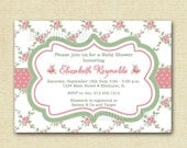 Shabby Chic Pink Cottage Roses Baby Shower Invite - PRINTABLE INVITATION DESIGN
