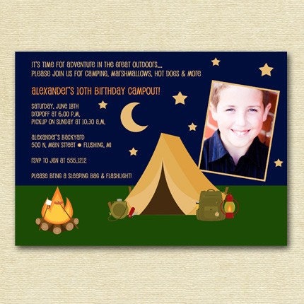 Boys or Girls Campout Photo Birthday Invite - Printable Invitation Design Il_570xn